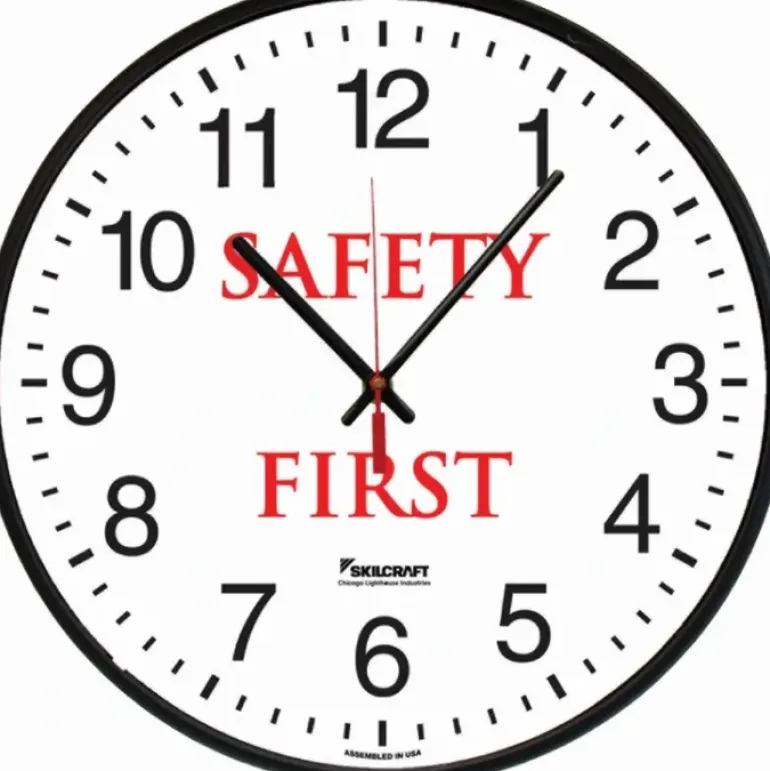 AbilityOne 6645016986556 Clock Wall Quartz &Safety First& 12-3/4& Diameter Black Frame - One-stop shop for professional tools and equipment.