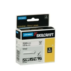 AbilityOne 7530016871404 Dymo/Skilcraft Industrial Rhino Vinyl Label Tape Cassette - 1/2& X 18' - Black On White - One-stop shop for professional tools and equipment.