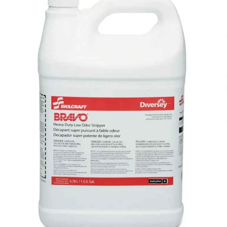 AbilityOne 7930013808469 SKILCRAFT BRAVO Heavy Duty Low Odor Floor Stripper - 4 - 1 gal Bottles - Liquid Solution - 1 gal (128 fl oz) - 1 / Box - Yellow - One-stop shop for professional tools and equipment.