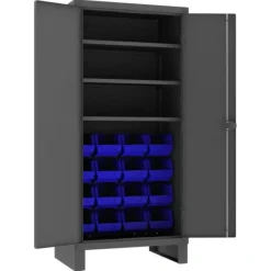 Durham 3702-16-3S-5295 CABINET, 14 GAUGE, 3 SHELF, 16 BLUE BIN , 36 X 24 X 78 - One-stop shop for professional tools and equipment.