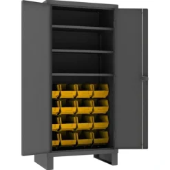 Durham 3702-16-3S-95 CABINET, 14 GAUGE, 3 SHELF, 16 YELLOW BINS , 36 X 24 X 78 - One-stop shop for professional tools and equipment.