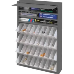 Durham 590-95 TILT-OUT TRAY DISPENSING CABINET, 4 TRAYS, 28 DIVIDERS, 19-1/16 X 4-1/16 X 26-3/4 - One-stop shop for professional tools and equipment.