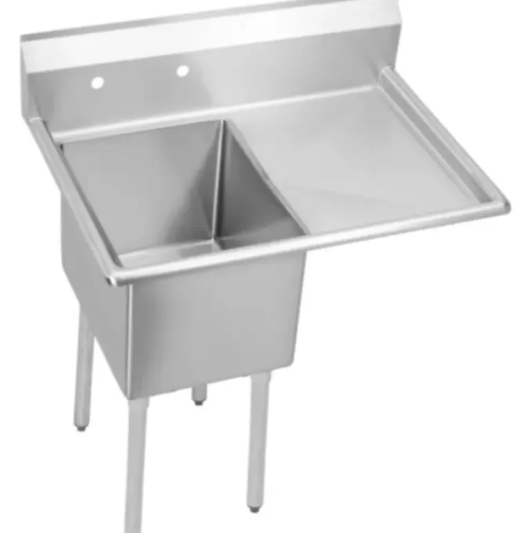 Elkay 14-1C18X24-R-18X Dependabilt Stainless Steel 38-1/2& x 29-13/16& x 43-3/4& 16 Gauge One Compartment Sink w/ 18& Right Drainboard and Stainless Steel Legs - One-stop shop for professional tools and equipment.