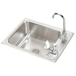 Elkay DRKR2217RC Lustertone® Classic Stainless Steel 22& x 17& x 7-5/8& 2-Hole Single Drop-in Classroom Sink + Faucet/Bubbler Kit - One-stop shop for professional tools and equipment.