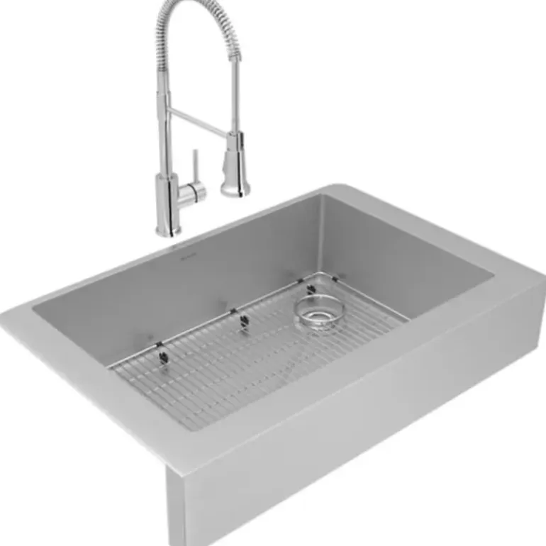 Elkay ECTRUF30179RFBC Crosstown® 18 Gauge Stainless Steel 35-7/8& x 20-1/4& x 9& Single Bowl Farmhouse Sink & Faucet Kit with Bottom Grid & Drain - One-stop shop for professional tools and equipment.