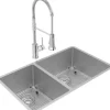Elkay ECTRU32179LTFBC Crosstown® 18 Gauge Stainless Steel 31-1/2& x 18-1/2& x 9& 40/60 Double Bowl Undermount Sink & Faucet Kit with Bottom Grid & Drain - One-stop shop for professional tools and equipment.