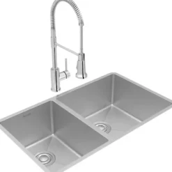 Elkay ECTRU32179LTFCC Crosstown® 18 Gauge Stainless Steel 31-1/2& x 18-1/2& x 9& 40/60 Double Bowl Undermount Sink & Faucet Kit with Drain - One-stop shop for professional tools and equipment.