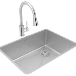 Elkay ECTRU24179RTFCC Crosstown® 18 Gauge Stainless Steel 25-1/2& x 18-1/2& x 9& Single Bowl Undermount Sink & Faucet Kit with Drain - One-stop shop for professional tools and equipment.