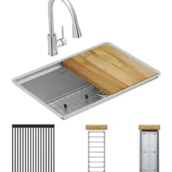 Elkay ECTRU24169RTFCW Crosstown® 18 Gauge Workstation Stainless Steel 25-1/2& x 18-1/2& x 9& Single Bowl Undermount Sink & Faucet Kit - One-stop shop for professional tools and equipment.