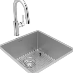 Elkay ECTRU21179TFCBC Crosstown® 18 Gauge Stainless Steel 22-1/2& x 18-1/2& x 9& Single Bowl Undermount Sink & Faucet Kit with Bottom Grid & Drain - One-stop shop for professional tools and equipment.