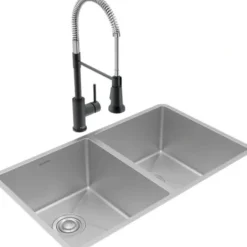 Elkay ECTRU31179TFMC Crosstown® 18 Gauge Stainless Steel 31-1/2& x 18-1/2& x 9& Equal Double Bowl Undermount Sink & Faucet Kit with Drain - One-stop shop for professional tools and equipment.