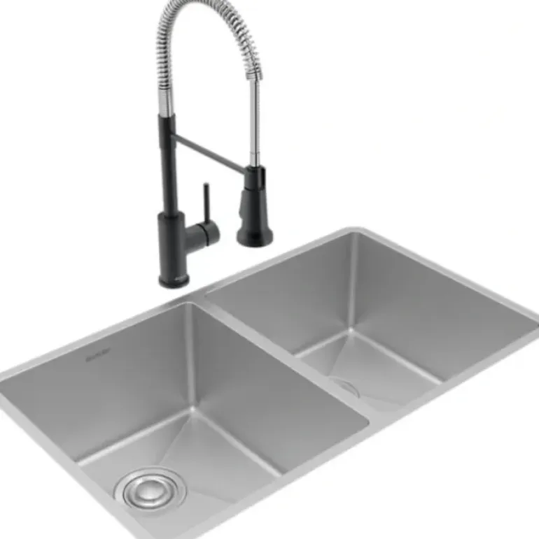 Elkay ECTRU31179TFMC Crosstown® 18 Gauge Stainless Steel 31-1/2& x 18-1/2& x 9& Equal Double Bowl Undermount Sink & Faucet Kit with Drain - One-stop shop for professional tools and equipment.