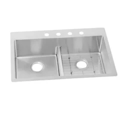 Elkay ECTSRA33229TBG Crosstown 18 Gauge Stainless Steel 33& x 22& x 9& Equal Double Bowl Dual Mount Sink Kit with Aqua Divide - One-stop shop for professional tools and equipment.