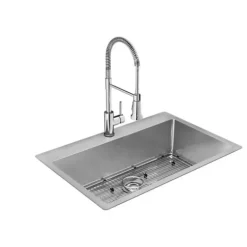 Elkay ECTSRS33229TFC Crosstown® 18 Gauge Stainless Steel 33& x 22& x 9& 1-Hole Single Bowl Dual Mount Sink Kit with Faucet - One-stop shop for professional tools and equipment.