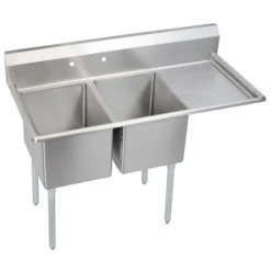 Elkay E2C16X20-R-18X Dependabilt Stainless Steel 54-1/2& x 25-13/16& x 43-3/4& 18 Gauge Two Compartment Sink w/ 18& Right Drainboard and Stainless Steel Legs - One-stop shop for professional tools and equipment.