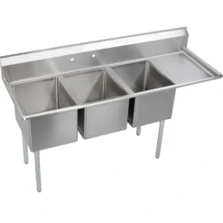 Elkay E3C16X20-R-18X Dependabilt Stainless Steel 72-1/2& x 25-13/16& x 43-3/4& 18 Gauge Three Compartment Sink w/ 18& Right Drainboard and Stainless Steel Legs - One-stop shop for professional tools and equipment.