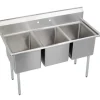 Elkay E3C16X20-0X Dependabilt Stainless Steel 57& x 25-13/16& x 43-3/4& 18 Gauge Three Compartment Sink with Stainless Steel Legs - One-stop shop for professional tools and equipment.