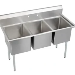 Elkay E3C16X20-0X Dependabilt Stainless Steel 57& x 25-13/16& x 43-3/4& 18 Gauge Three Compartment Sink with Stainless Steel Legs - One-stop shop for professional tools and equipment.