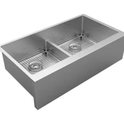 Elkay EFRUFFA3417DBG Crosstown® 16 Gauge Stainless Steel 35-7/8& x 20-1/4& x 9& Equal Double Bowl Tall Farmhouse Sink Kit with Aqua Divide - One-stop shop for professional tools and equipment.