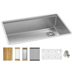 Elkay EFRU30169RTWC Crosstown® 16 Gauge Workstation Stainless Steel, 31-1/2& x 18-1/2& x 9& Single Bowl Undermount Sink Kit - One-stop shop for professional tools and equipment.