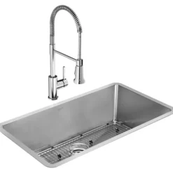 Elkay EFRU311610TFC Crosstown® 16 Gauge Stainless Steel 32-1/2& x 18& x 10& Single Bowl Undermount Sink Kit with Faucet - One-stop shop for professional tools and equipment.