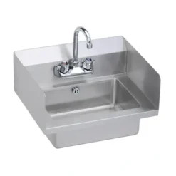 Elkay EHS-18-SDX Stainless Steel 18& x 14-1/2& x 11& 18 Gauge Hand Sink with Side Splashes Lever Drain P-Trap Overflow and Faucet - One-stop shop for professional tools and equipment.