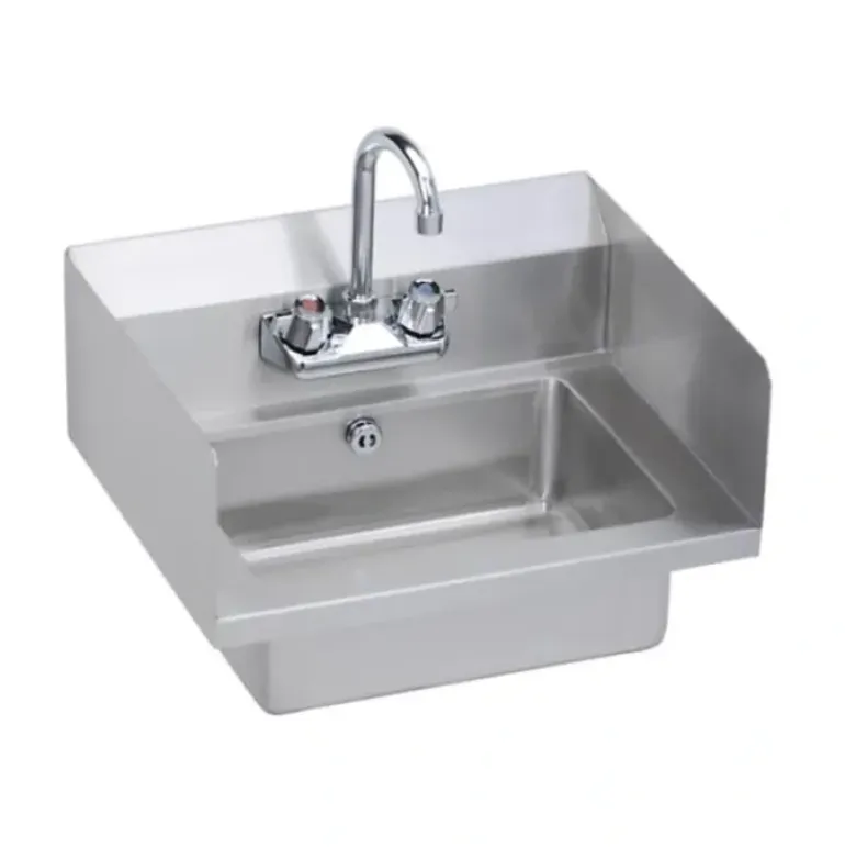 Elkay EHS-18-SDX Stainless Steel 18& x 14-1/2& x 11& 18 Gauge Hand Sink with Side Splashes Lever Drain P-Trap Overflow and Faucet - One-stop shop for professional tools and equipment.
