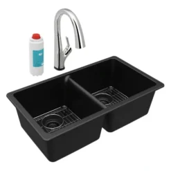 Elkay ELGU3322FLC Quartz Classic® 33& x 18-1/2& x 9-1/2& Equal Double Bowl Undermount Sink Kit with Filtered Faucet - One-stop shop for professional tools and equipment.