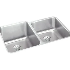 Elkay ELUHAD312055RPD Lustertone® Classic Stainless Steel 31-1/4& x 20-1/2& x 5-3/8& Double Bowl Undermount ADA Sink w/Perfect Drain® - One-stop shop for professional tools and equipment.