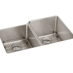 Elkay ELUHH3120LTPDBG Lustertone Iconix® 16 Gauge Stainless Steel 31-1/4& x 20-1/2& x 9& Double Bowl Undermount Sink Kit with Left Perfect Drain® - One-stop shop for professional tools and equipment.