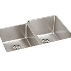 Elkay ELUHH3120LTPD Lustertone Iconix® 16 Gauge Stainless Steel 31-1/4& x 20-1/2& x 9& Double Bowl Undermount Sink with Left Perfect Drain® - One-stop shop for professional tools and equipment.