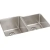 Elkay ELUHH3120RTPD Lustertone Iconix® 16 Gauge Stainless Steel 31-1/4& x 20-1/2& x 9& Double Bowl Undermount Sink with Right Perfect Drain® - One-stop shop for professional tools and equipment.