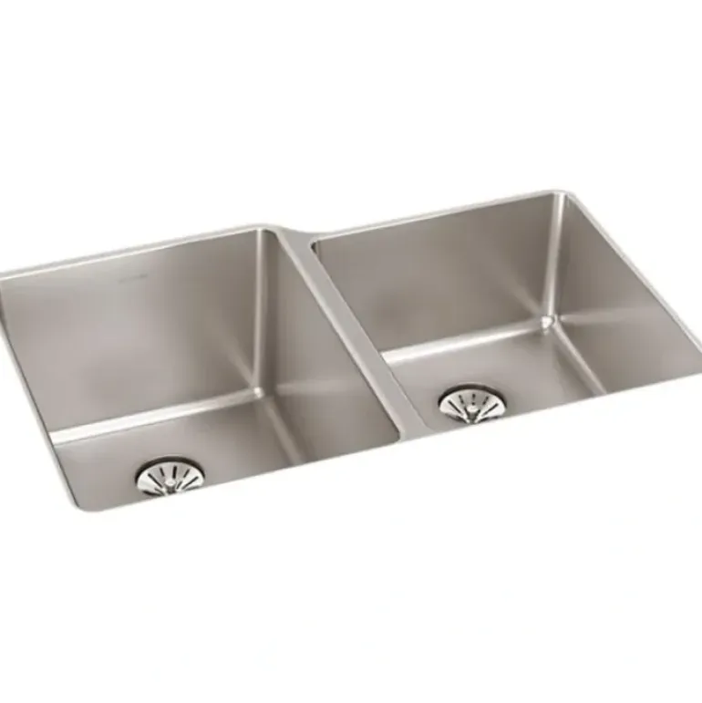 Elkay ELUHH3120RTPD Lustertone Iconix® 16 Gauge Stainless Steel 31-1/4& x 20-1/2& x 9& Double Bowl Undermount Sink with Right Perfect Drain® - One-stop shop for professional tools and equipment.