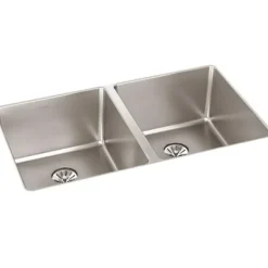 Elkay ELUHH3118TPD Lustertone Iconix® 16 Gauge Stainless Steel, 32-3/4& x 19-1/2& x 9& Double Bowl Undermount Sink with Perfect Drain® - One-stop shop for professional tools and equipment.