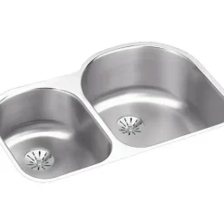 Elkay ELUH311910LPD Lustertone® Classic Stainless Steel 31-1/4& x 20& x 10& Offset 40/60 Double Undermount Sink w/Perfect Drain® - One-stop shop for professional tools and equipment.
