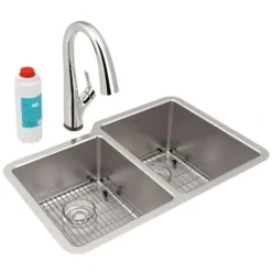 Elkay ELUH3120LTFLC Lustertone Iconix® 18 Gauge Stainless Steel 31-1/4& x 20-1/2& x 9& Double Bowl Undermount Sink Kit with Filtered Faucet - One-stop shop for professional tools and equipment.