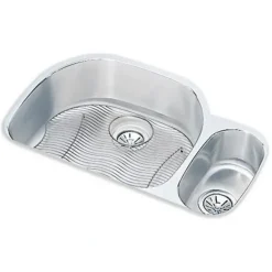 Elkay ELUH311910RDBG Lustertone® Classic Stainless Steel 31-1/4& x 20& x 10& Offset 60/40 Double Bowl Undermount Sink Kit - One-stop shop for professional tools and equipment.
