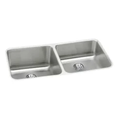 Elkay ELUH311810RPD Lustertone® Classic Stainless Steel 30-3/4& x 18-1/2& x 10& Equal Double Bowl Undermount Sink with Right Perfect Drain® - One-stop shop for professional tools and equipment.