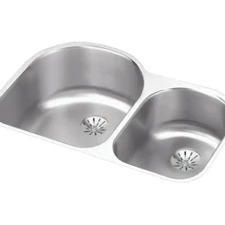 Elkay ELUH311910RPD Lustertone® Classic Stainless Steel 31-1/4& x 20& x 10& Offset 60/40 Double Undermount Sink w/Perfect Drain® - One-stop shop for professional tools and equipment.