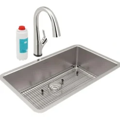 Elkay ELUH3017TFLC Lustertone Iconix® 18 Gauge Stainless Steel 32-1/2 x 19-1/2& x 9& Single Bowl Undermount Sink Kit with Filtered Faucet - One-stop shop for professional tools and equipment.