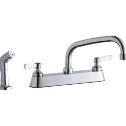 Elkay LK811AT08L2 8& Centerset with Exposed Deck Faucet with 8& Arc Tube Spout 2& Lever Handles Plus Side Spray Chrome - One-stop shop for professional tools and equipment.