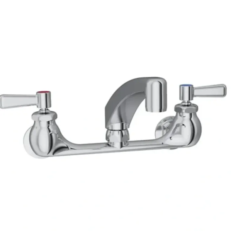 Elkay LK940AT08L2H Foodservice 8& Centerset Wall Mount Faucet with 8& Arc Tube Spout 2& Lever Handles 1/2& Offset Inlets Chrome - One-stop shop for professional tools and equipment.