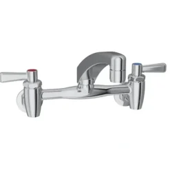 Elkay LK940AT12L2S Foodservice 8& Centerset Wall Mount Faucet with 12& Arc Tube Spout 2& Lever Handles 1/2& Offset Inlets+Stop - One-stop shop for professional tools and equipment.