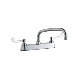 Elkay LK810AT12T4 8& Centerset with Exposed Deck Faucet with 12& Arc Tube Spout 4& Wristblade Handles Chrome - One-stop shop for professional tools and equipment.