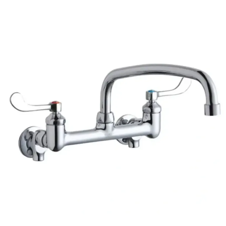 Elkay LK940AT12T6S Foodservice 8& Centerset Wall Mount Faucet with 12& Arc Tube Spout 6in Wristblade Handles 1/2& Offset Inlets+Stop - One-stop shop for professional tools and equipment.