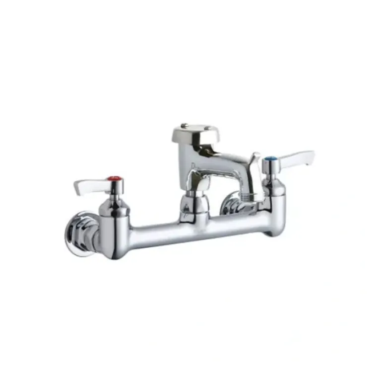 Elkay LK940BP03L2H 8& Centerset Wall Mount Faucet with 3& Bucket Hook Spout 2& Lever Handles 1/2& Offset Inlets Polished Chrome - One-stop shop for professional tools and equipment.