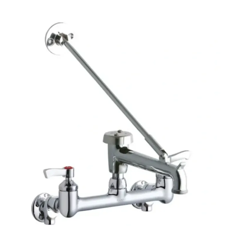 Elkay LK940BP07L2S 8& Centerset Wall Mount Faucet with 7& Bucket Hook Spt 2in Lever Handles 1/2& Offset Inlets+Stop Polished Chrome - One-stop shop for professional tools and equipment.