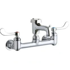 Elkay LK940BP03T4H 8& Centerset Wall Mount Faucet w/3& Bucket Hook Spt 4in Wristblade Handles 1/2& Offset Inlet Polished Chrome - One-stop shop for professional tools and equipment.
