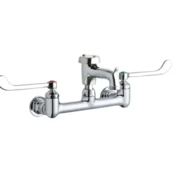 Elkay LK940BP03T6H 8& Centerset Wall Mount Faucet w/3& Bucket Hook Spout 6& Wristblade Handles 1/2& Offset Inlet Polished Chrome - One-stop shop for professional tools and equipment.