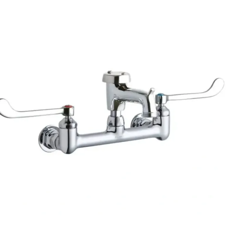 Elkay LK940BP03T6H 8& Centerset Wall Mount Faucet w/3& Bucket Hook Spout 6& Wristblade Handles 1/2& Offset Inlet Polished Chrome - One-stop shop for professional tools and equipment.